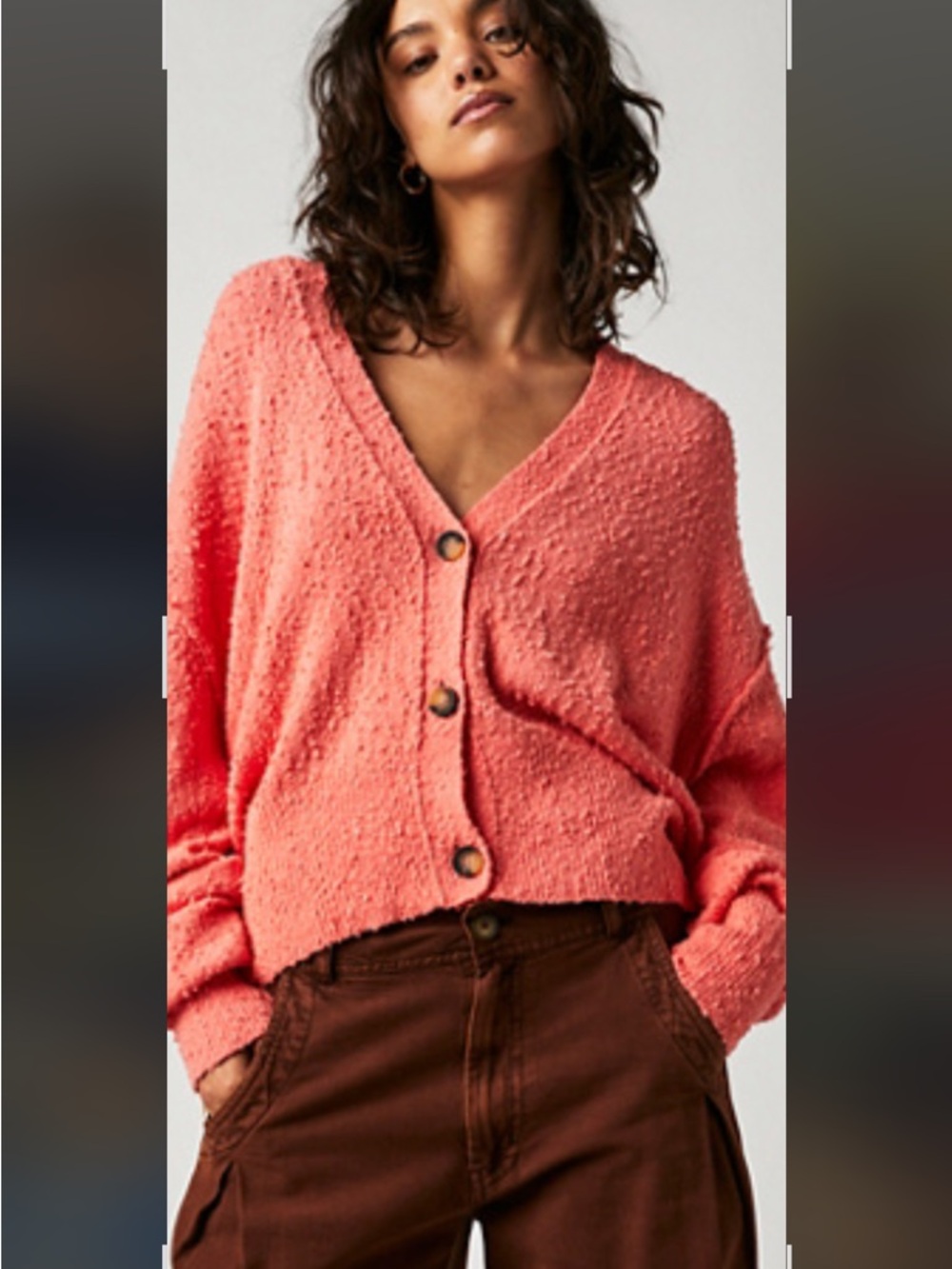 Textured V-Neck Button Front Sweater Cardigan - orange